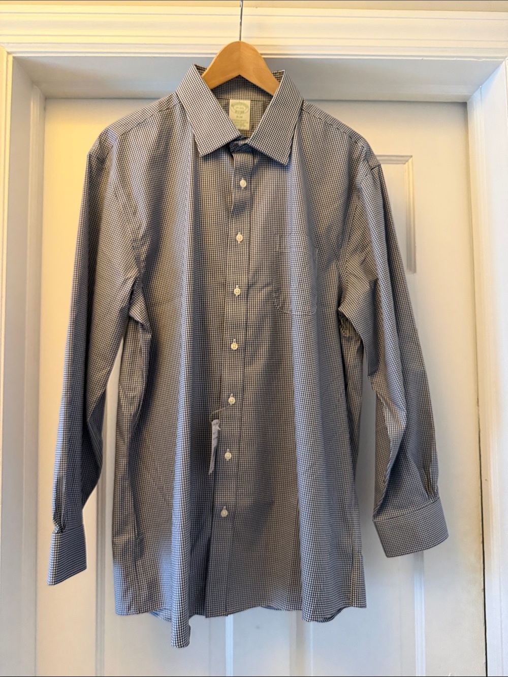 Brooks Brothers Blue Gingham Slim Non-Iron Stretch Dress Shirt 17/33